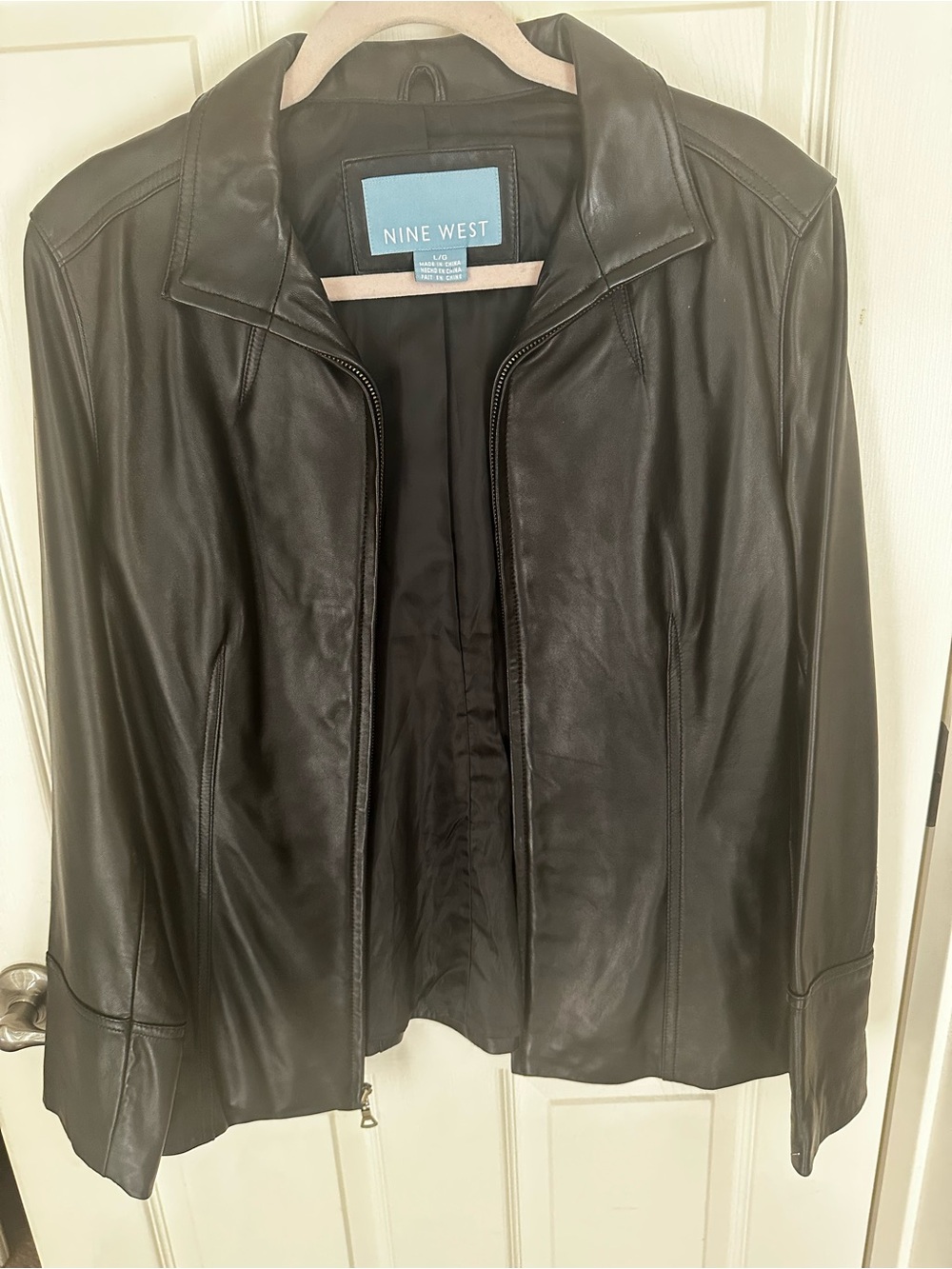 Nine West Black Paneled Leather Jacket - Size Large